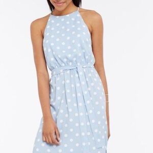 Ann Taylor Blue Polka Dot Dress with Spaghetti Straps & Detached Matching Belt